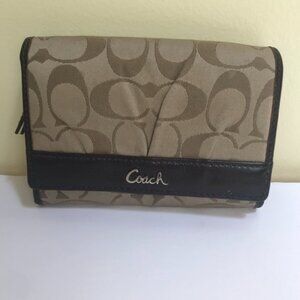 COACH Signature CC Leather Compact Zippy Wallet Monogram Tan Organizer Bag Logo